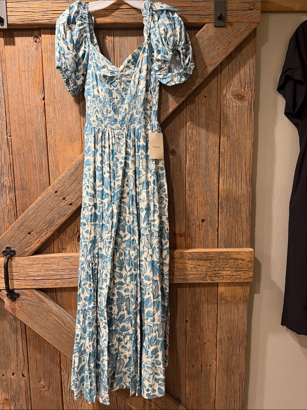 Bohme Blue Floral Puff-Sleeve Maxi Dress by Unknown Brand
